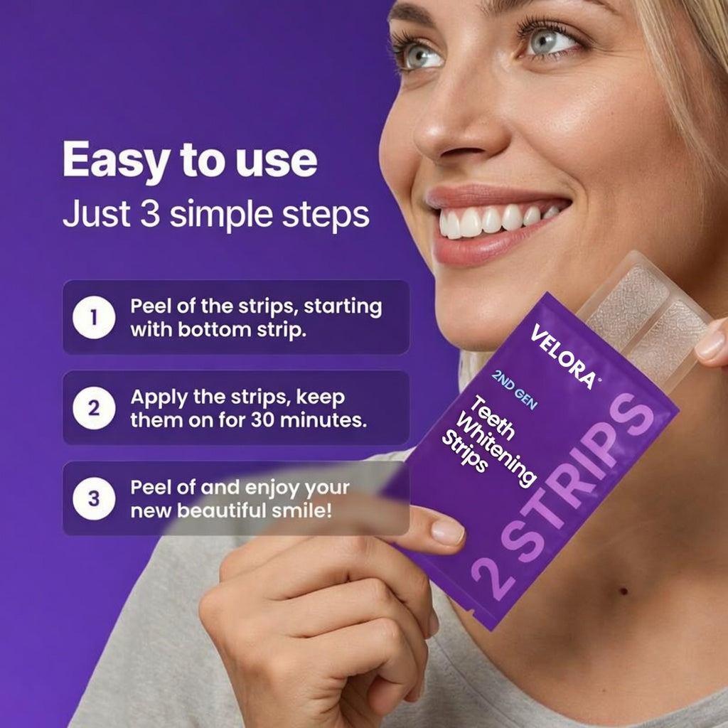 VELORA Purple Teeth Whitening Strips - 7/21 Whitening Sessions - Safe for Enamel - Non Sensitive Teeth Whitening - Peroxide-Free