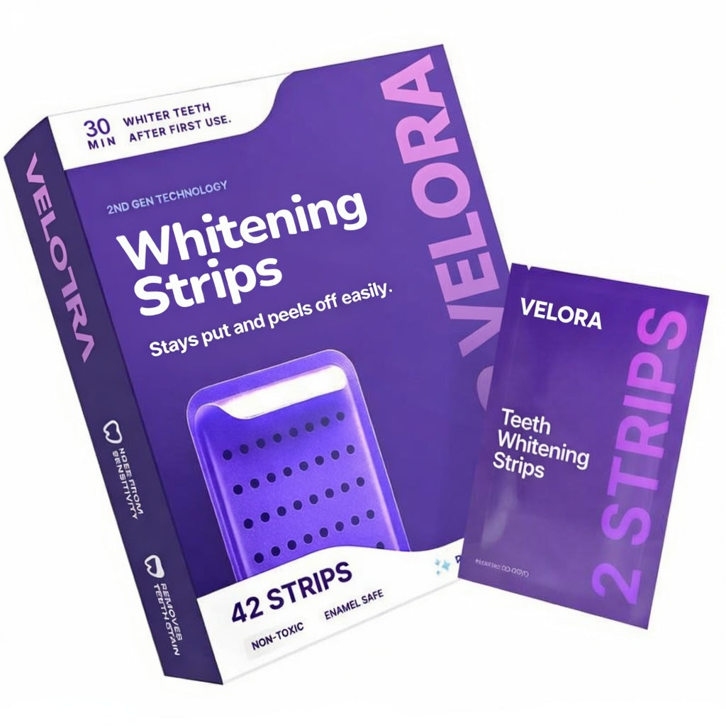 VELORA Purple Teeth Whitening Strips - 7/21 Whitening Sessions - Safe for Enamel - Non Sensitive Teeth Whitening - Peroxide-Free