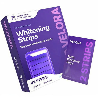 VELORA Purple Teeth Whitening Strips - 7/21 Whitening Sessions - Safe for Enamel - Non Sensitive Teeth Whitening - Peroxide-Free