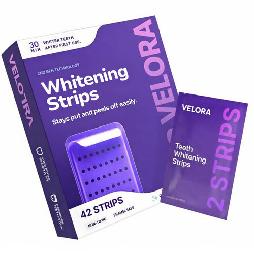 VELORA Purple Teeth Whitening Strips - 7/21 Whitening Sessions - Safe for Enamel - Non Sensitive Teeth Whitening - Peroxide-Free