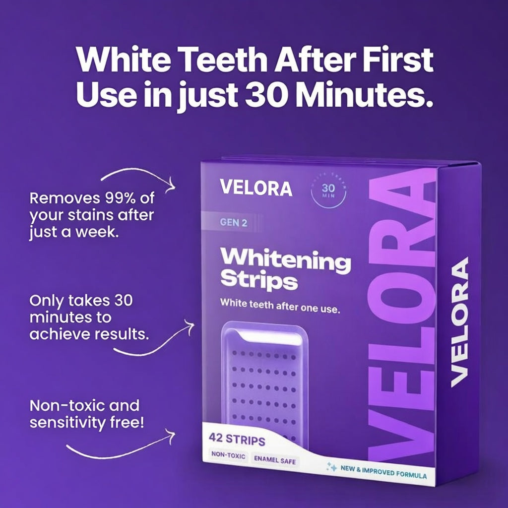 VELORA Purple Teeth Whitening Strips - 7/21 Whitening Sessions - Safe for Enamel - Non Sensitive Teeth Whitening - Peroxide-Free