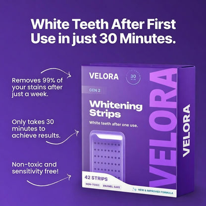VELORA Purple Teeth Whitening Strips - 7/21 Whitening Sessions - Safe for Enamel - Non Sensitive Teeth Whitening - Peroxide-Free